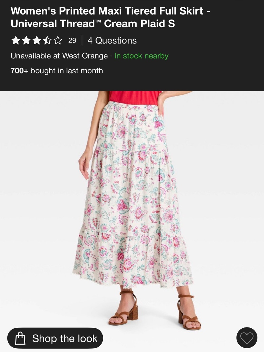 Target Universal Thread Cream Floral Tiered Maxi Skirt with Pink & Mint Print